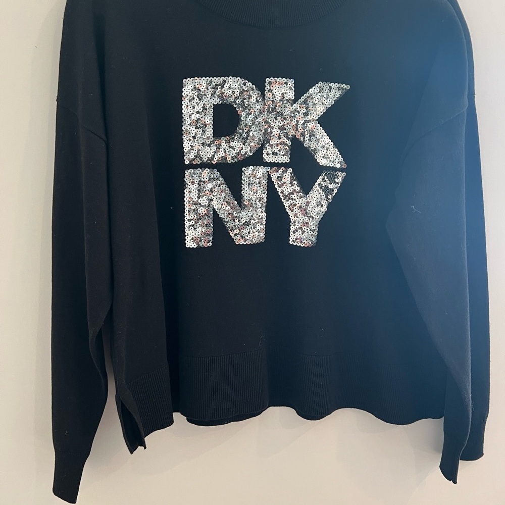 DKNY Black Sequin Logo Sweater